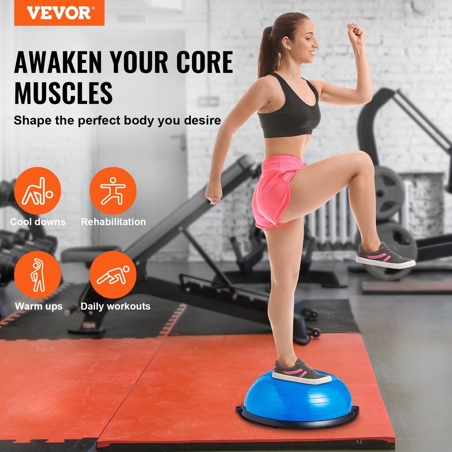 Half Balance Ball Trainer 23" – Anti-Burst, 660 lb Capacity | Blue | 2 Resistance Bands & Foot Pump