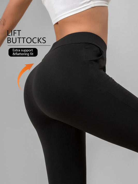 High-Waisted Flare Sharkskin Leggings – Slim Fit Yoga Pants (4-Pack)