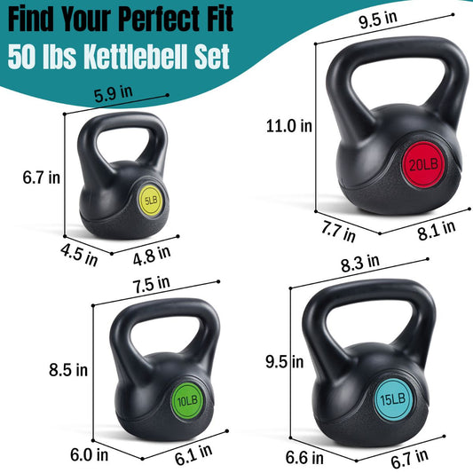 HDPE-Coated Concrete Kettlebell – Wide Textured Handle, Flat Base | 45 or 50 lb