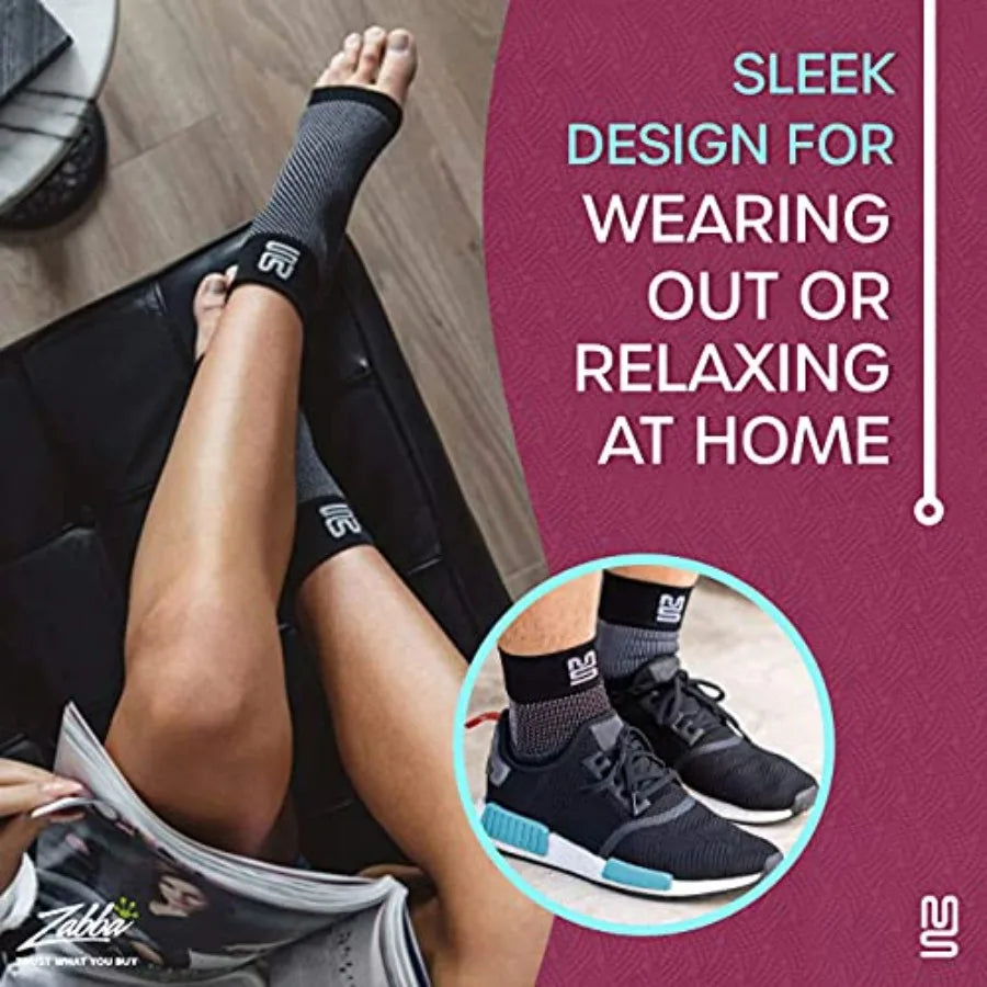 Modetro Ankle Compression Sleeve - Open Toe Foot & Ankle Support, 1 Pair (Dotted Black)
