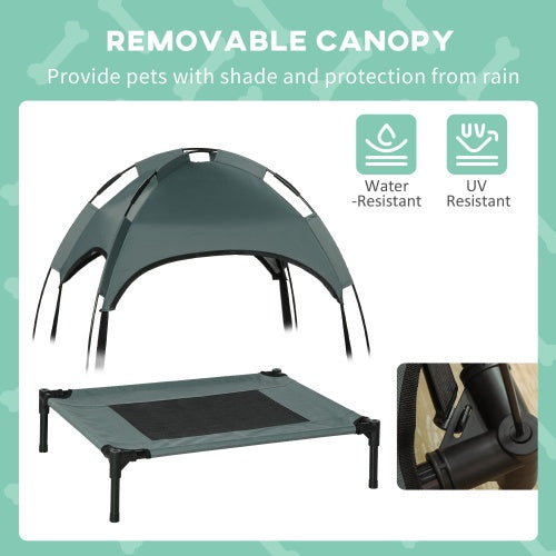 Elevated Dog Cot Bed with UV Canopy Shade for Small to Medium Dogs (24” Portable Outdoor Pet Bed)