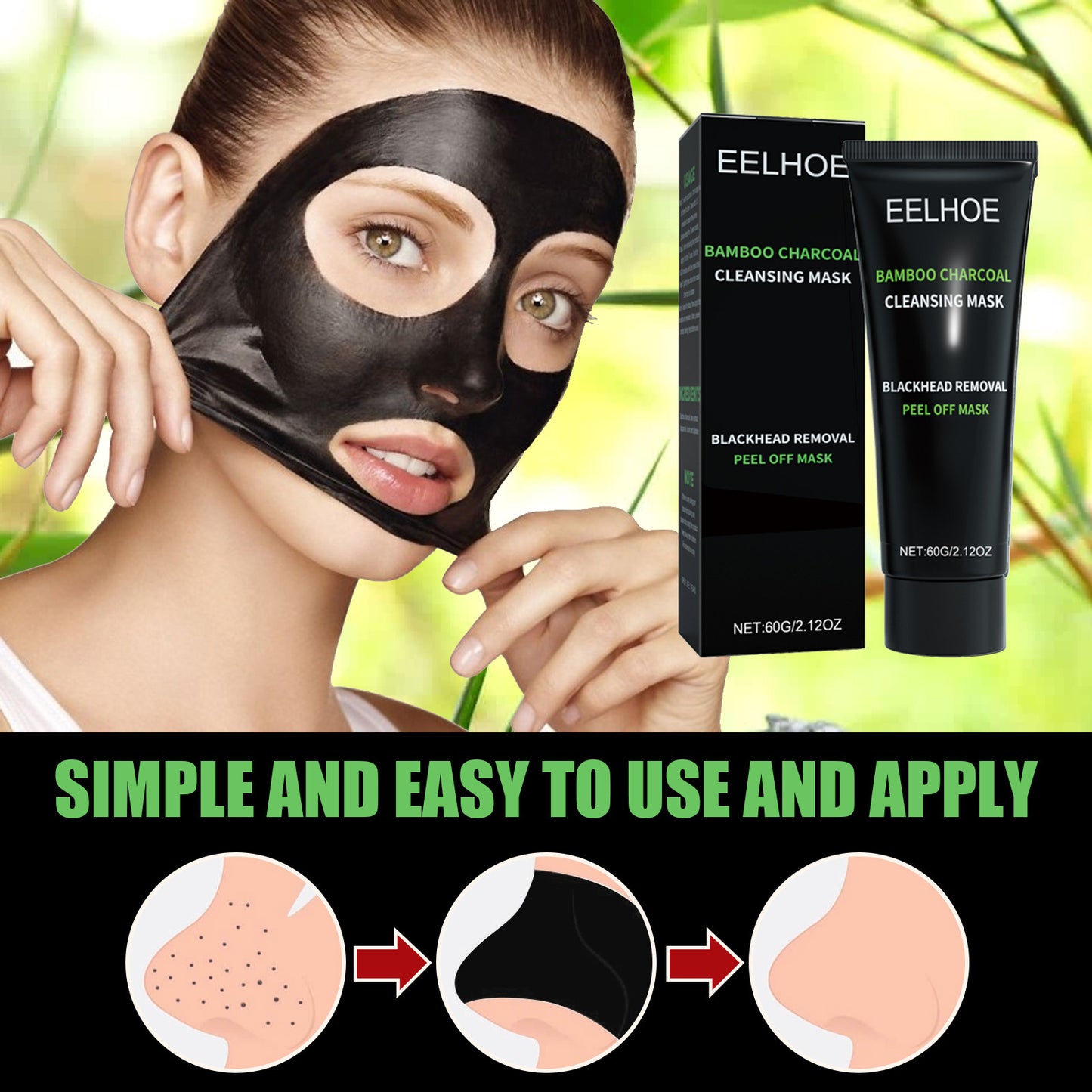 Bamboo Charcoal Blackhead Removal Peel-Off Mask - Deep Pore Cleansing & Oil Control