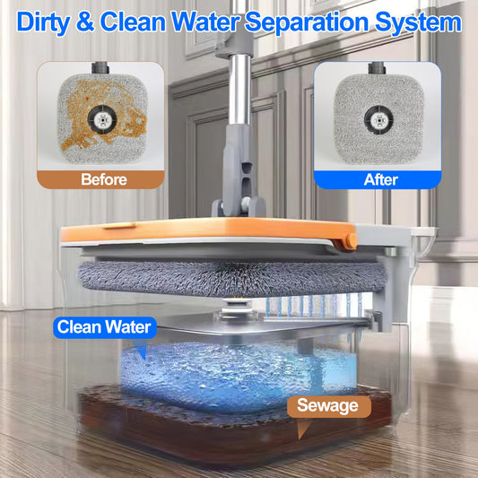 Spin Mop and Bucket System with 4 Microfiber Pads and Dual Compartment for Easy Home Floor Cleaning