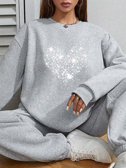 Women's Solid Color Crew Neck Sweatshirt with Side Pockets