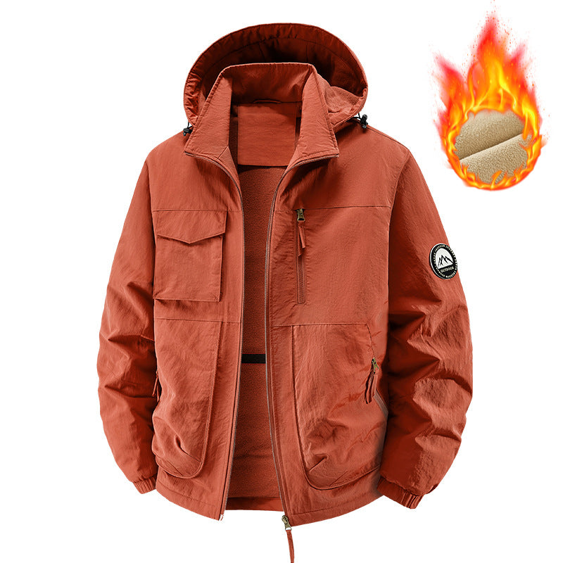 Fleece-Lined Hooded Thermal Windproof Jacket Coat