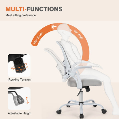 Ergonomic Mid-Back Mesh Office Chair – Lumbar Support, Flip Armrests, 250 lb Capacity, Grey
