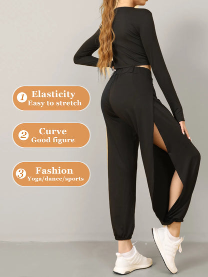 High-Slit Boho Harem Pants – Flowy Wide-Leg Yoga Pants for Women