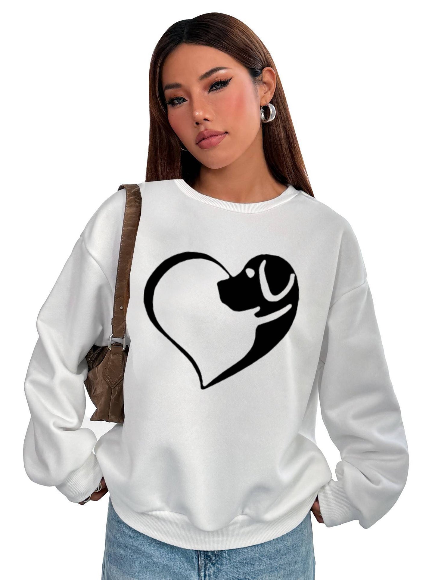 Women's Crew Neck Sweatshirt with Pockets - Comfortable Long Sleeve Top