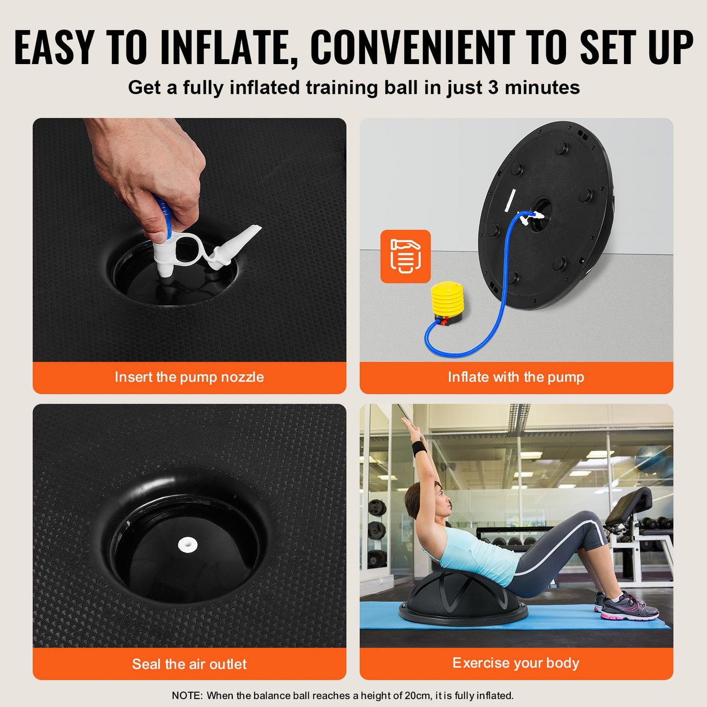 Half Balance Ball Trainer – 23" Diameter, 660 lb Capacity, Anti-Burst PVC | Black | Includes Resistance Bands & Pump
