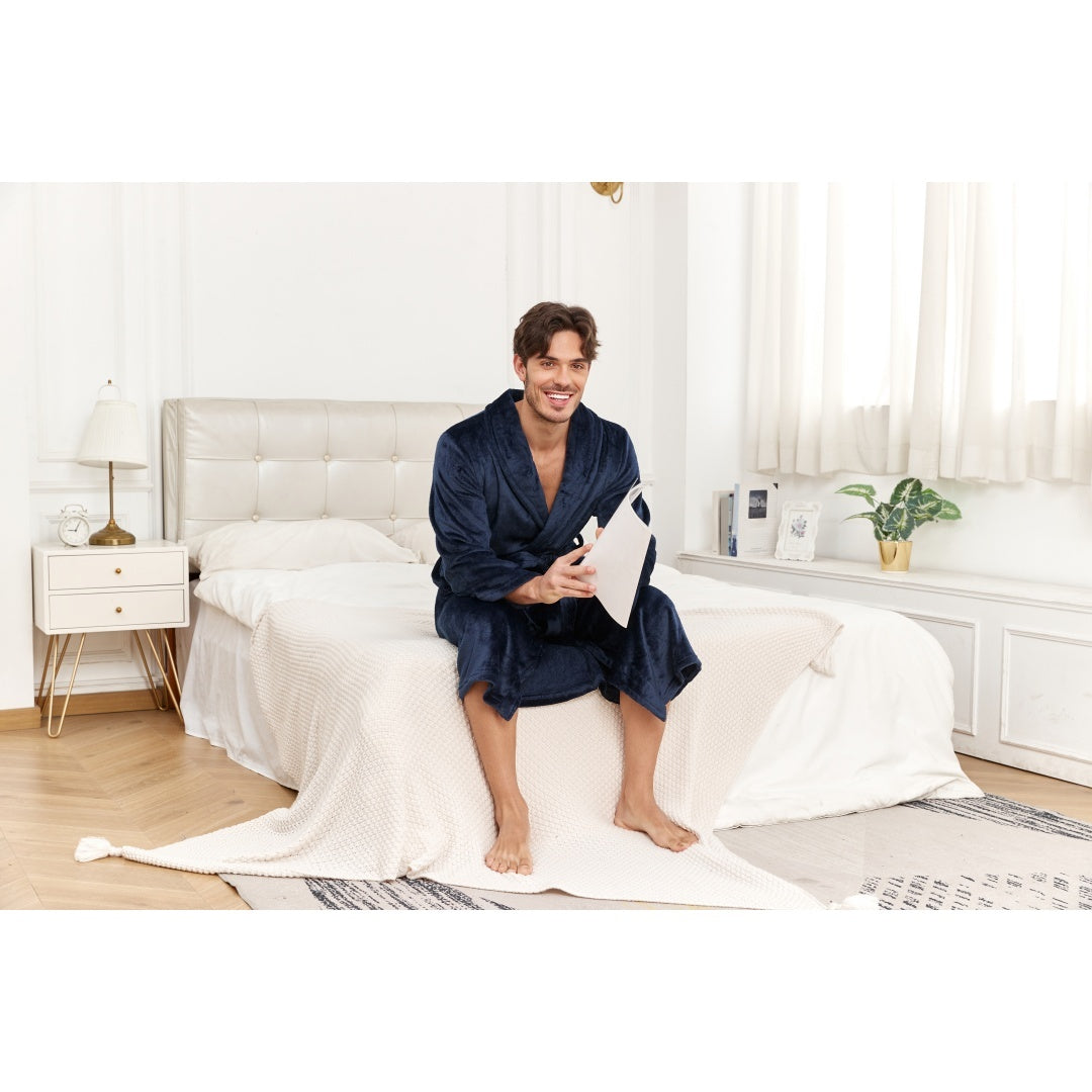 RONGTAI Mens Plush Long Robe Soft And Warm Full Length Bathrobe