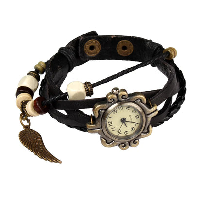 Bohemian Leather Angel Wing Watch - Hand-Woven Band