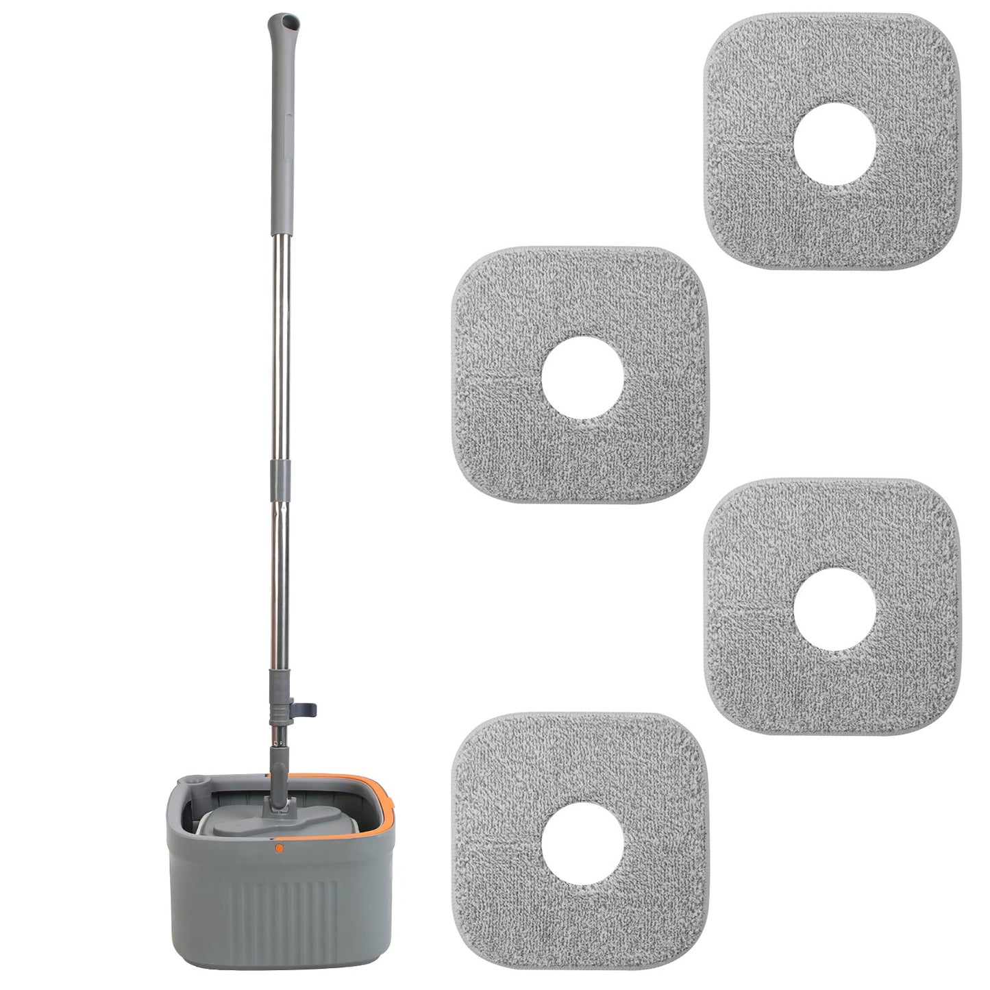 Spin Mop and Bucket System with 4 Microfiber Pads and Dual Compartment for Easy Home Floor Cleaning