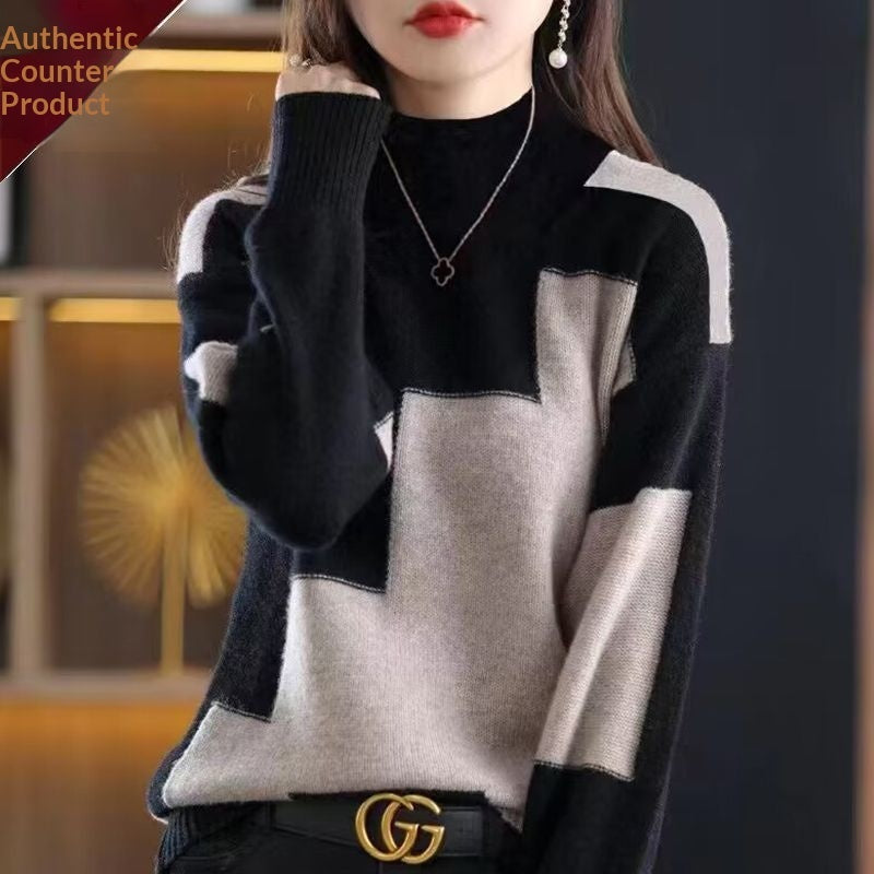 Velvet Sweater New FallWinter Half-Neck Knit Pullover