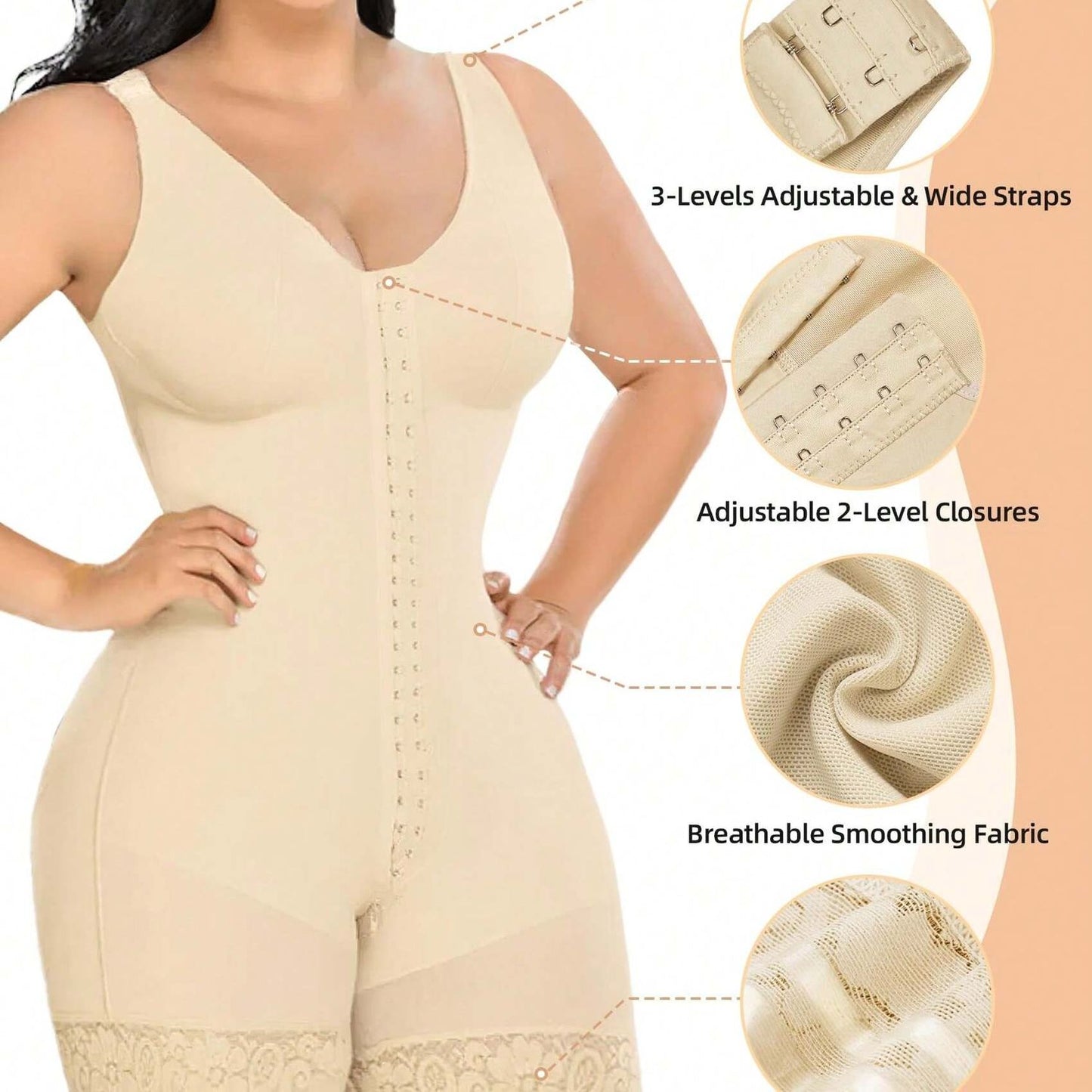 Full Body Shapewear - Fajas Colombianas with Tummy Control & Zipper Crotch