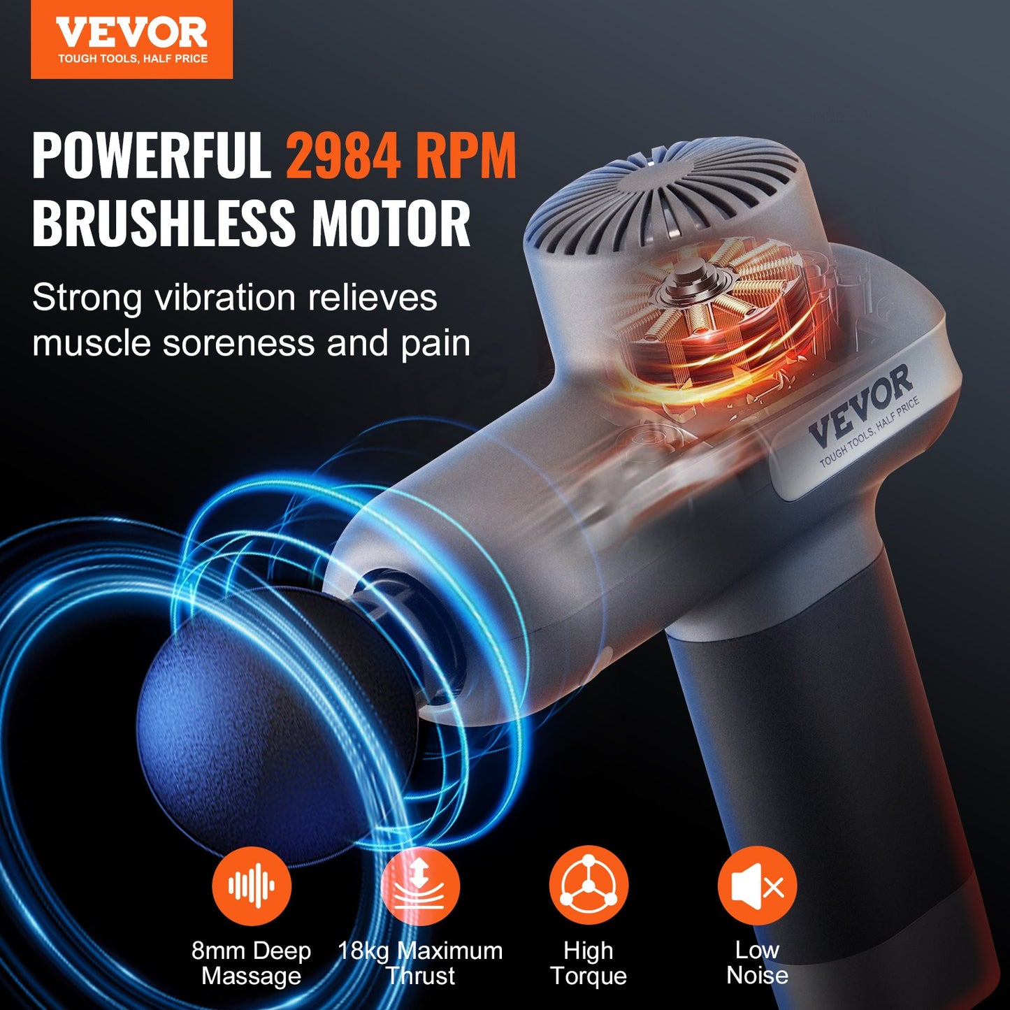 VEVOR Deep Tissue Massage Gun for Muscle Recovery & Pain Relief