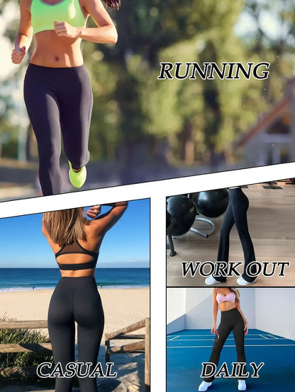 High-Waisted Flare Yoga Pants – Ultra-Stretch Seamless Leggings (4-Pack)