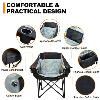 Oversized Heated Camping Chair with 3 Heat Levels, Portable Folding Outdoor Lounge Chair