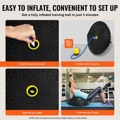 Half Balance Ball Trainer 26" – Anti-Burst, 1500 lb Capacity | Black | 2 Resistance Bands & Foot Pump