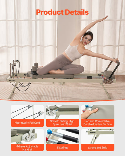 Foldable Pilates Reformer Set For Advanced Users And Beginners