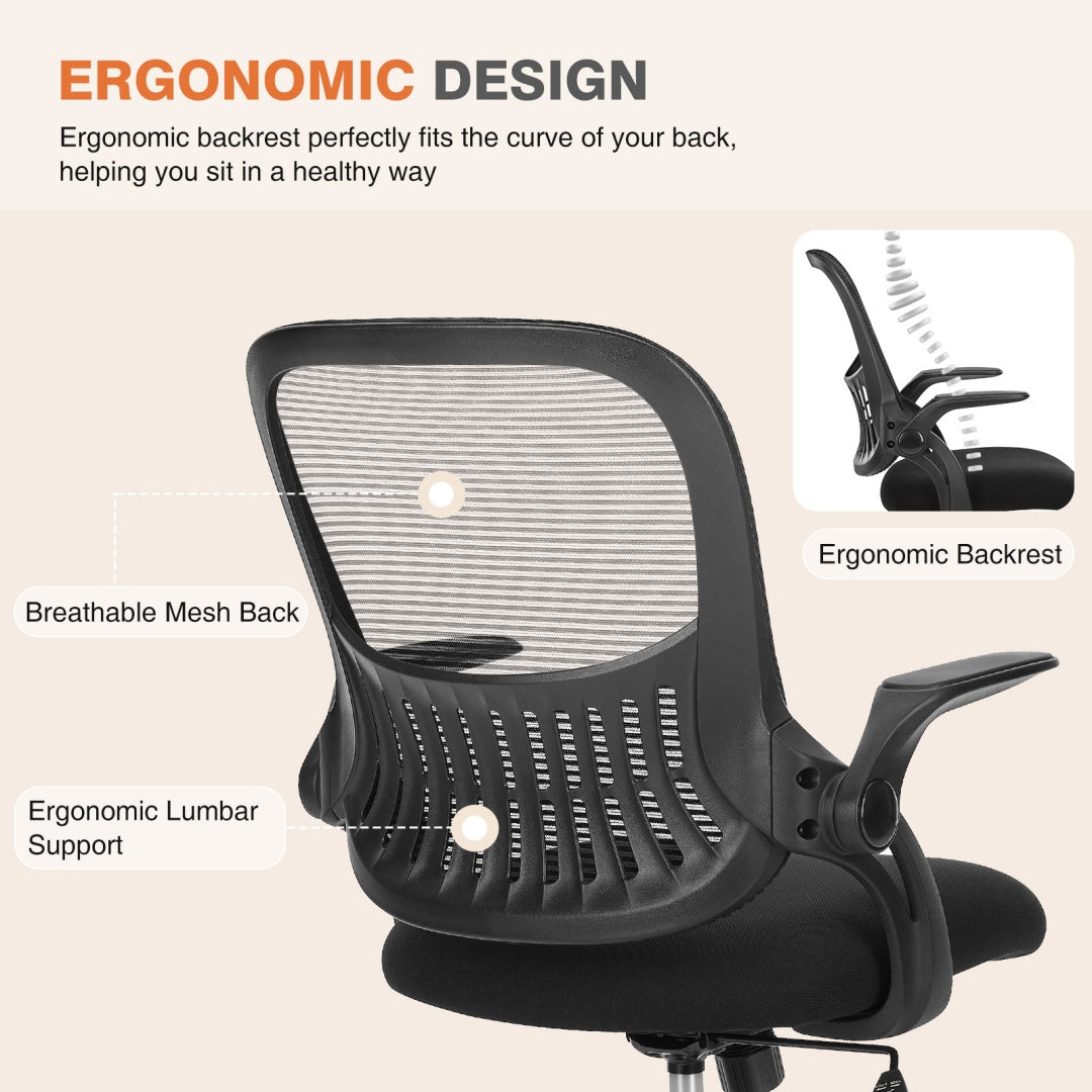 Ergonomic Mid-Back Mesh Office Chair – Lumbar Support, Flip Armrests, 250 lb Capacity