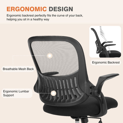 Ergonomic Mid-Back Mesh Office Chair – Lumbar Support, Flip Armrests, 250 lb Capacity