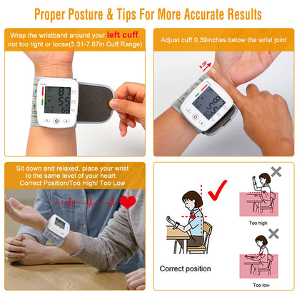Wrist Blood Pressure Monitor with 2-in LCD, 90×2 Memory & Storage Case