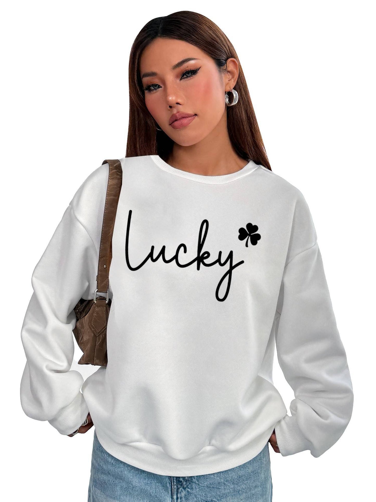 Women's Basic Crew Neck Sweatshirt - Long Sleeve with Pockets