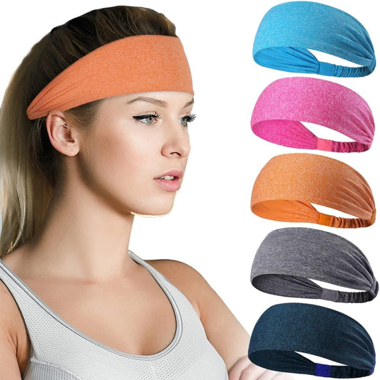 Workout Sweat Headbands (5 Pack) Non-Slip Moisture Wicking Sports Headbands for Men & Women