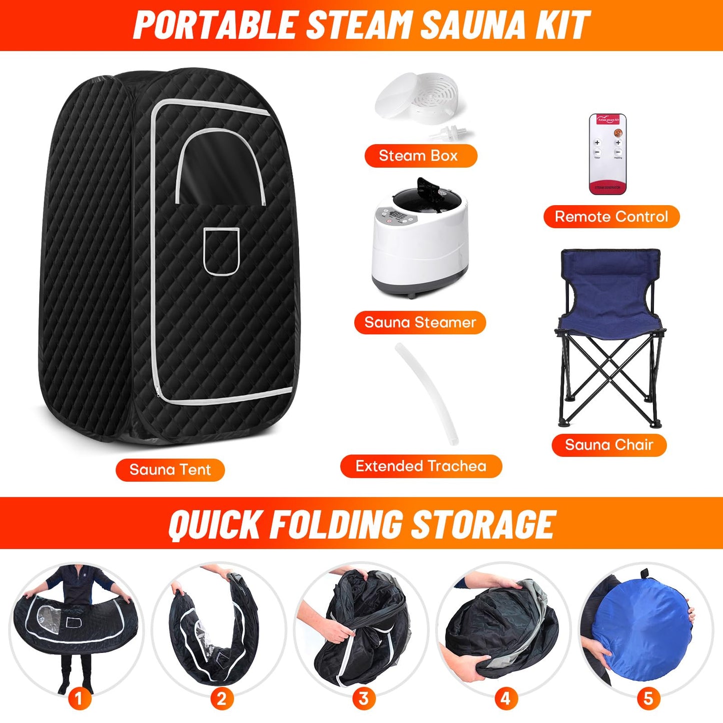 Ecoboom Home Foldable Portable Sauna Tent with Folding Chair, And Remote Control.