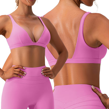 Women's V-Neck Sports Bra - Low Impact with Removable Pads