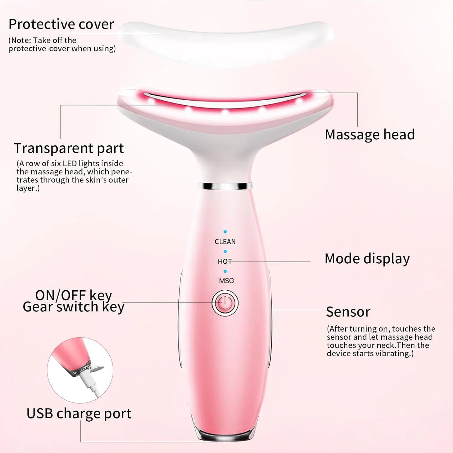 3-in-1 Face & Neck Massager with Heat & Vibration for Skin Tightening and Facial Sculpting