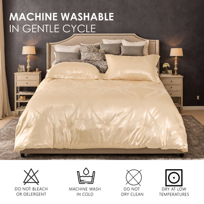 Luxurious Satin Microfiber Bedding Set Double-sided Jacquard Pattern, Italian Style Gold Ultra-shine Quilt Cover Three-piece Set, Super Soft King-size Quilt Cover With Pillowcase, Machine Washable, OK