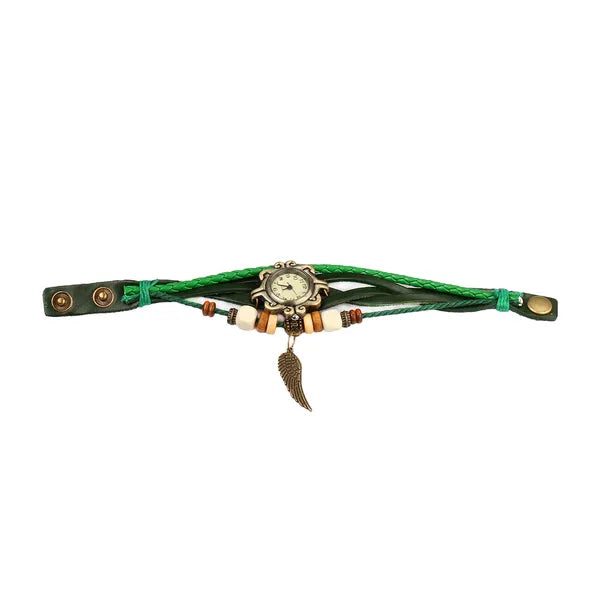 Bohemian Leather Angel Wing Watch - Hand-Woven Band