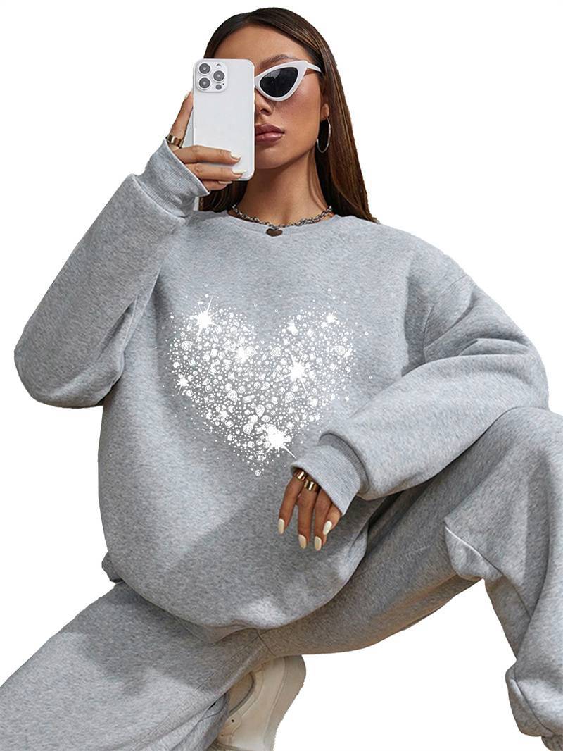 Women's Solid Color Crew Neck Sweatshirt with Side Pockets