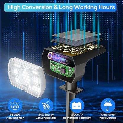 4 Pack Solar Outdoor Spot Lights with 56 LED, Waterproof IP68 Landscape Lighting for Garden, Yard & Pathway