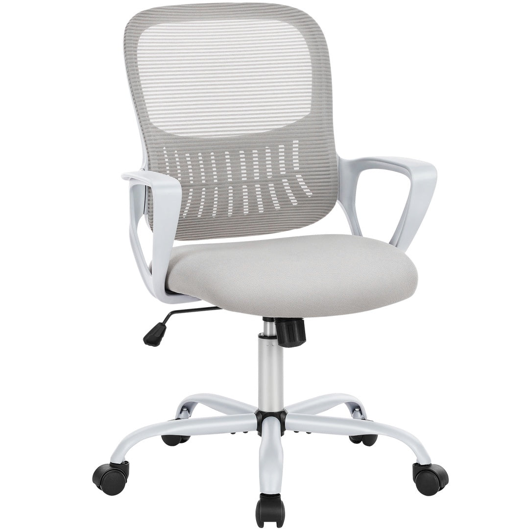 Ergonomic Mid-Back Mesh Office Chair – Lumbar Support, Fixed Armrests, 250 lb Capacity, Grey