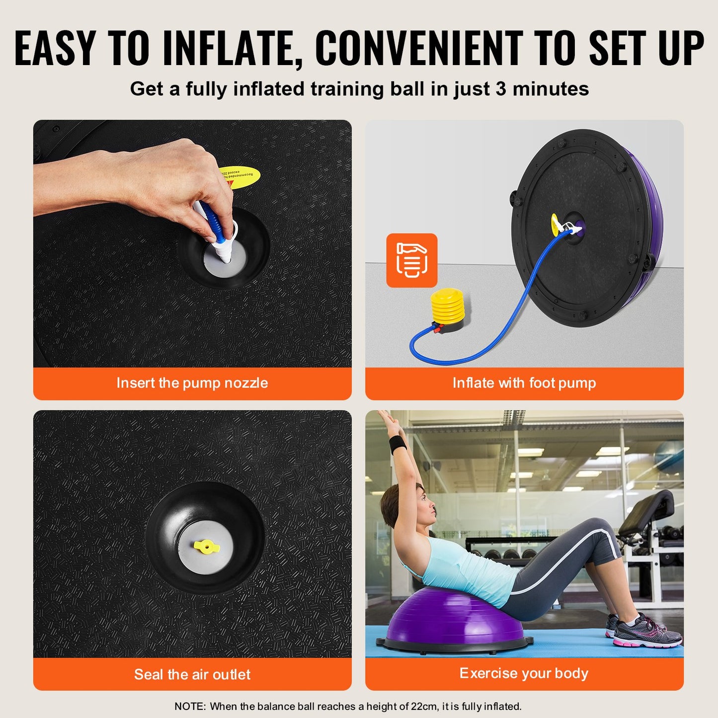 Half Balance Ball Trainer 23" – Anti-Burst, 660 lb Capacity | Purple | 2 Resistance Bands & Foot Pump