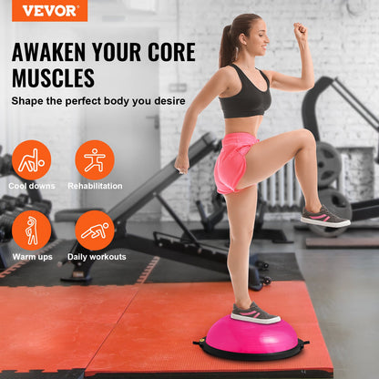 Half Balance Ball Trainer – 26" Diameter, 1500 lb Capacity, Anti-Burst PVC | Pink | 2 Resistance Bands & Foot Pump