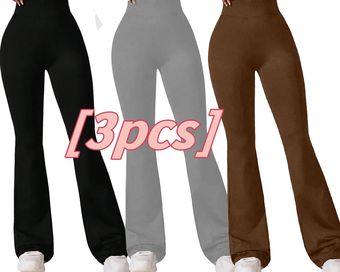 High-Waisted Flare Sharkskin Leggings – Slim Fit Yoga Pants (3-Pack)