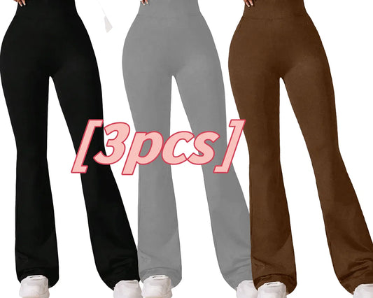 High-Waisted Flare Sharkskin Leggings – Slim Fit Yoga Pants (3-Pack)