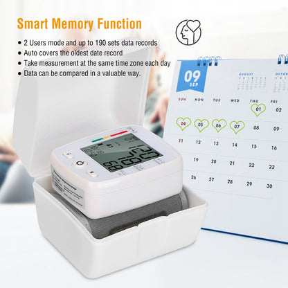 Wrist Blood Pressure Monitor with 2-in LCD, 90×2 Memory & Storage Case
