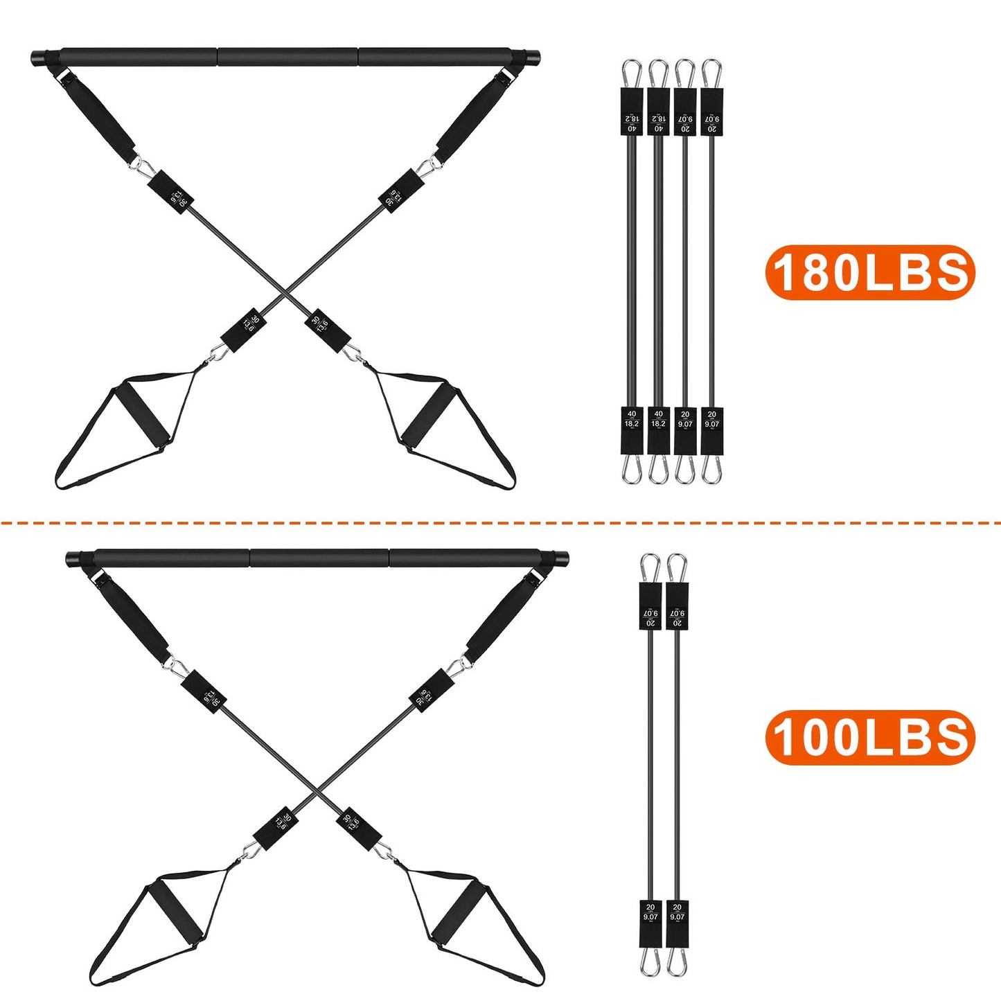 Pilates Bar Kit with Resistance Bands 100LBS/180LBS Full Body Workout Set