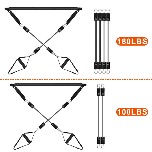 Pilates Bar Kit with Resistance Bands 100LBS/180LBS Full Body Workout Set
