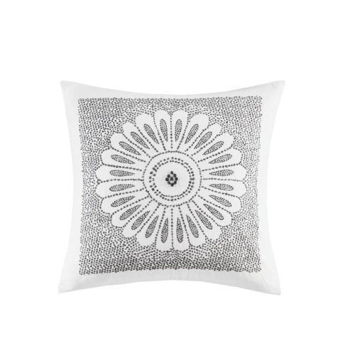 Cotton Embroidered Decorative Square Pillow Grey 20x20