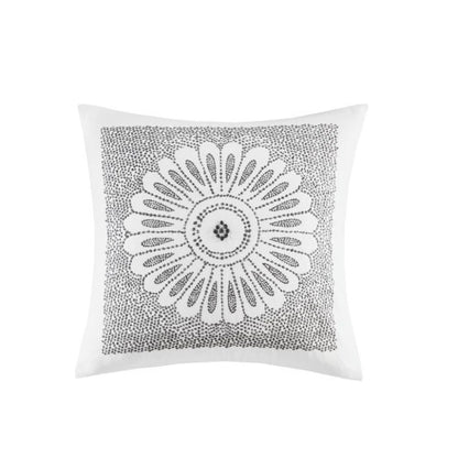 Cotton Embroidered Decorative Square Pillow Grey 20x20