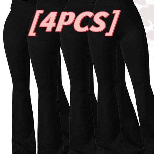 High-Waisted Flare Sharkskin Leggings – Slim Fit Yoga Pants (4-Pack)