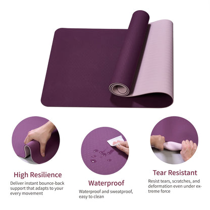 TPE Yoga Mat 72"x24" – Non-Slip, 6mm Thick, Lightweight | Purple