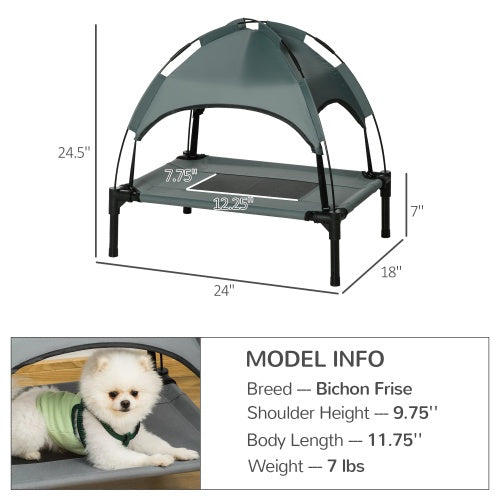 Elevated Dog Cot Bed with UV Canopy Shade for Small to Medium Dogs (24” Portable Outdoor Pet Bed)