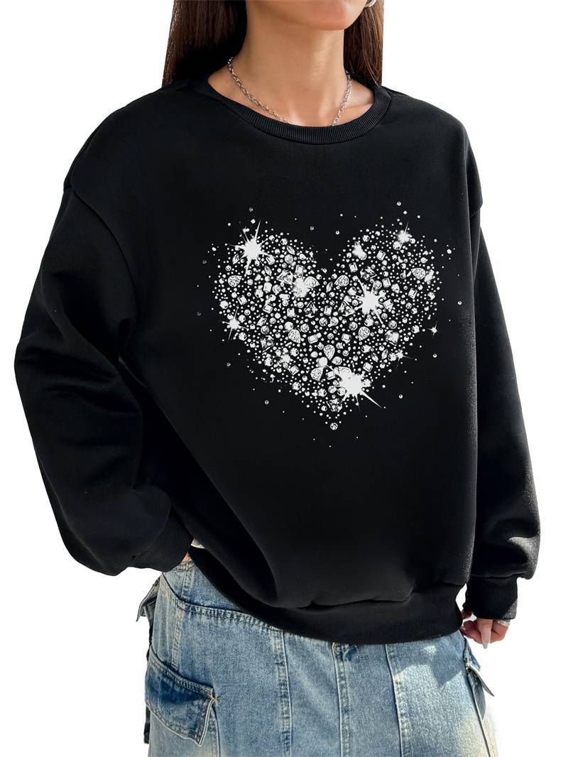 Women's Solid Color Crew Neck Sweatshirt with Side Pockets