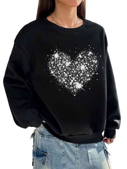 Women's Solid Color Crew Neck Sweatshirt with Side Pockets